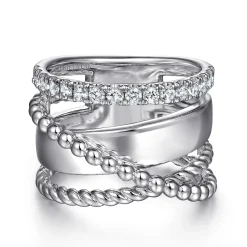 Hot Gabriel & Co. 925 Sterling Silver White Sapphire Bujukan Twisted Ladies Ring