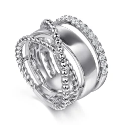 Hot Gabriel & Co. 925 Sterling Silver White Sapphire Bujukan Twisted Ladies Ring