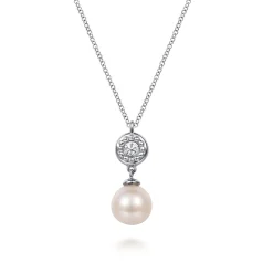 Online Gabriel & Co. 925 Sterling Silver White Sapphire and Round Pearl Bujukan Necklace