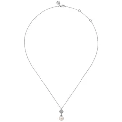 Online Gabriel & Co. 925 Sterling Silver White Sapphire and Round Pearl Bujukan Necklace