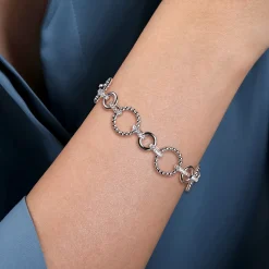 New Gabriel & Co. 925 Sterling Silver White Sapphire Bujukan Link Tennis Bracelet