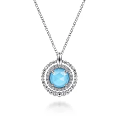 Outlet Gabriel & Co. 925 Sterling Silver White Sapphire and Rock Crystal and Turquoise Pendant Necklace