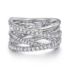 Clearance Gabriel & Co. 925 Sterling Silver White Sapphire Hampton Twisted Ladies Ring