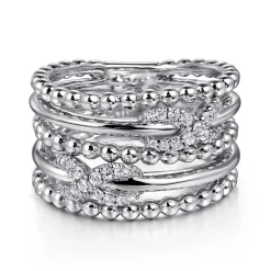 Sale Gabriel & Co. 925 Sterling Silver White Sapphire Multi Row Bujukan Easy Stackable Ring
