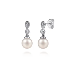 Sale Gabriel & Co. 925 Sterling Silver White Sapphire and Mother of Pearl Stud Drop Earrings