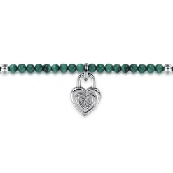 Outlet Gabriel & Co. 925 Sterling Silver White Sapphire Lock and Malachite Bead Bracelet