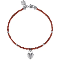 Best Gabriel & Co. 925 Sterling Silver White Sapphire Lock and Red Agate Bead Bracelet