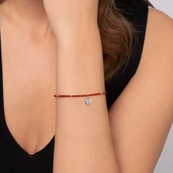 Best Gabriel & Co. 925 Sterling Silver White Sapphire Lock and Red Agate Bead Bracelet