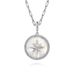 Clearance Gabriel & Co. 925 Sterling Silver White Sapphire and Mother Of Pearl Medallion Pendant- Bujukan