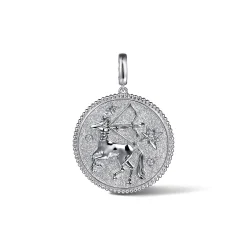 New Gabriel & Co. 925 Sterling Silver White Sapphire Bujukan Sagittarius Medallion Pendant With Detachable Bail