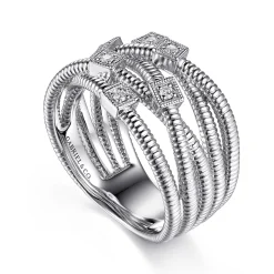 Discount Gabriel & Co. 925 Sterling Silver Wide Band Criss Cross Diamond Station Ring