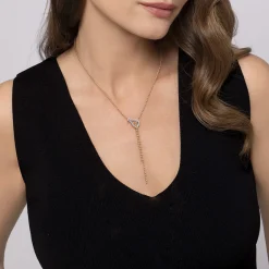 Discount Gabriel & Co. Strides - 14K White Yellow Gold Bujukan and Diamond Stirrup Y Necklace
