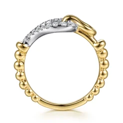 New Gabriel & Co. Strides - 14K White Yellow Gold Bujukan Graduating Diamond Stirrup Fashion Ring
