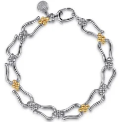 Sale Gabriel & Co. Strides - 14K Yellow Gold and 925 Sterling Silver Bujukan Beaded Stirrup Link Chain Bracelet