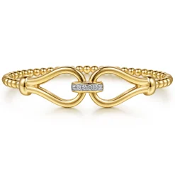 Hot Gabriel & Co. Strides - 14K Yellow Gold Bujukan Beads Diamond Stirrup Cuff Bangle Bracelet