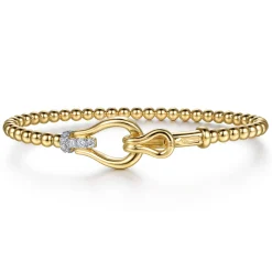 New Gabriel & Co. Strides - 14K Yellow Gold Bujukan Beads Diamond Stirrup Cuff Bangle Bracelet