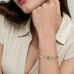 Sale Gabriel & Co. Strides - 14K Yellow Gold Diamond Stirrup Bangle