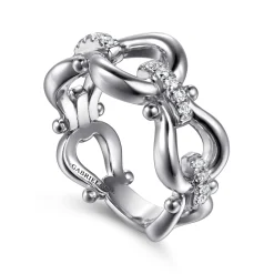 Discount Gabriel & Co. Strides - 925 Sterling Silver Bujukan Stirrup White Sapphire Link Chain Ring