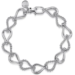 New Gabriel & Co. Strides - 925 Sterling Silver Bujukan Beaded Stirrup Link Chain Bracelet