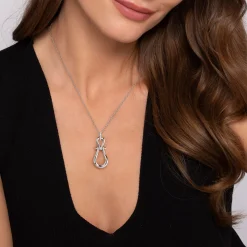 New Gabriel & Co. Strides - 925 Sterling Silver Bujukan Stirrup White Sapphire Pendant Necklace
