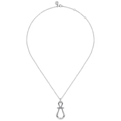 New Gabriel & Co. Strides - 925 Sterling Silver Bujukan Stirrup White Sapphire Pendant Necklace