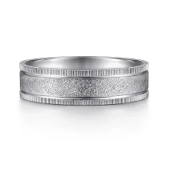 Sale Gabriel & Co. Stuart - 14K White Gold 6mm - Men's Wedding Band in Sandblast Finish