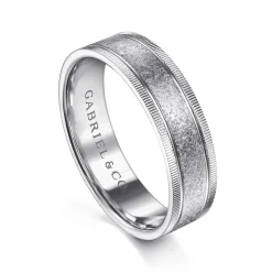 Sale Gabriel & Co. Stuart - 14K White Gold 6mm - Men's Wedding Band in Sandblast Finish