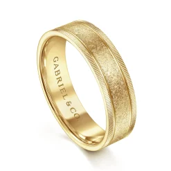 Sale Gabriel & Co. Stuart - 14K Yellow Gold 6mm - Men's Wedding Band in Sandblast Finish