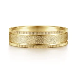 Sale Gabriel & Co. Stuart - 14K Yellow Gold 6mm - Men's Wedding Band in Sandblast Finish
