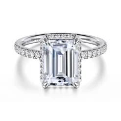 Sale Gabriel & Co. Suede - 14K White Gold Emerald Cut Hidden Halo Diamond Engagement Ring