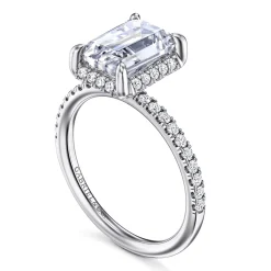 Discount Gabriel & Co. Suede - 14K White Gold Emerald Cut Hidden Halo Diamond Engagement Ring