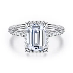 Discount Gabriel & Co. Suede - 14K White Gold Emerald Cut Hidden Halo Diamond Engagement Ring