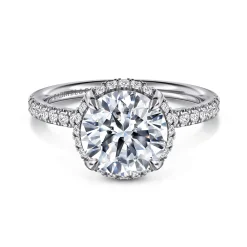 Clearance Gabriel & Co. Suede - 14K White Gold Round Hidden Halo Diamond Engagement Ring