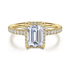 Discount Gabriel & Co. Suede - 14K Yellow Gold Emerald Cut Hidden Halo Diamond Engagement Ring