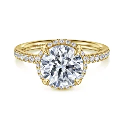 Sale Gabriel & Co. Suede - 14K Yellow Gold Round Hidden Halo Diamond Engagement Ring