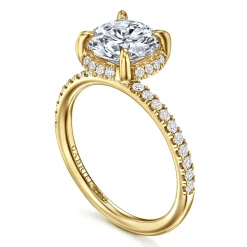 Sale Gabriel & Co. Suede - 14K Yellow Gold Round Hidden Halo Diamond Engagement Ring