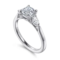 New Gabriel & Co. Sunday - 14K White Gold Cushion Cut 3 Stone Diamond Engagement Ring
