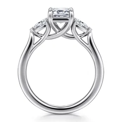 Sale Gabriel & Co. Sunday - 14K White Gold Emerald Cut 3 Stone Diamond Engagement Ring