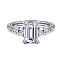 Clearance Gabriel & Co. Sunday - 14K White Gold Emerald Cut 3 Stone Diamond Engagement Ring
