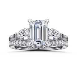 Clearance Gabriel & Co. Sunday - 14K White Gold Emerald Cut 3 Stone Diamond Engagement Ring
