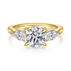 Best Gabriel & Co. Sunday - 14K Yellow Gold Round 3 Stone Diamond Engagement Ring