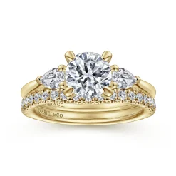 Best Gabriel & Co. Sunday - 14K Yellow Gold Round Three Stone Diamond Engagement Ring