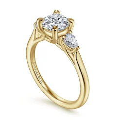 Best Gabriel & Co. Sunday - 14K Yellow Gold Round Three Stone Diamond Engagement Ring