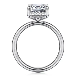 New Gabriel & Co. Symphony - 14K White Gold Emerald Cut Hidden Halo Diamond Engagement Ring