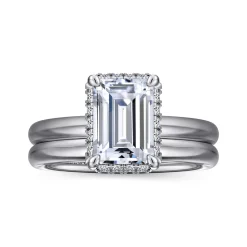 Outlet Gabriel & Co. Symphony - 14K White Gold Emerald Cut Hidden Halo Diamond Engagement Ring