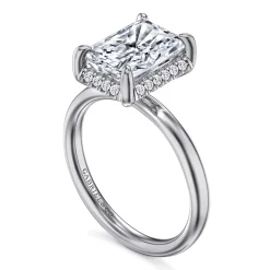 Clearance Gabriel & Co. Symphony - 14K White Gold Radiant Cut Hidden Halo Diamond Engagement Ring