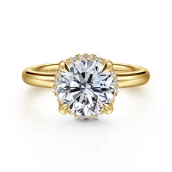 Best Gabriel & Co. Symphony - 14K Yellow Gold Round Hidden Halo Diamond Engagement Ring