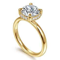 Best Gabriel & Co. Symphony - 14K Yellow Gold Round Hidden Halo Diamond Engagement Ring