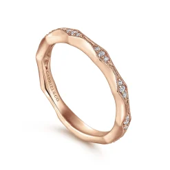 Gabriel & Co. Tahiti - 14K Rose Gold Tapering Stations Diamond Anniversary Band with Milgrain - 0.12 ct