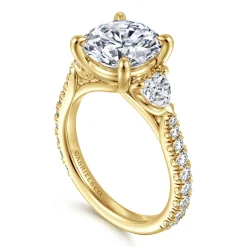 Clearance Gabriel & Co. Taryn - 14K Yellow Gold Round 3 Stone Diamond Engagement Ring